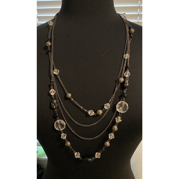 Vintage 4-Tier Statement Necklace Beaded Silver Tone 17 in Chain Boho Necklace - Picture 3 of 6